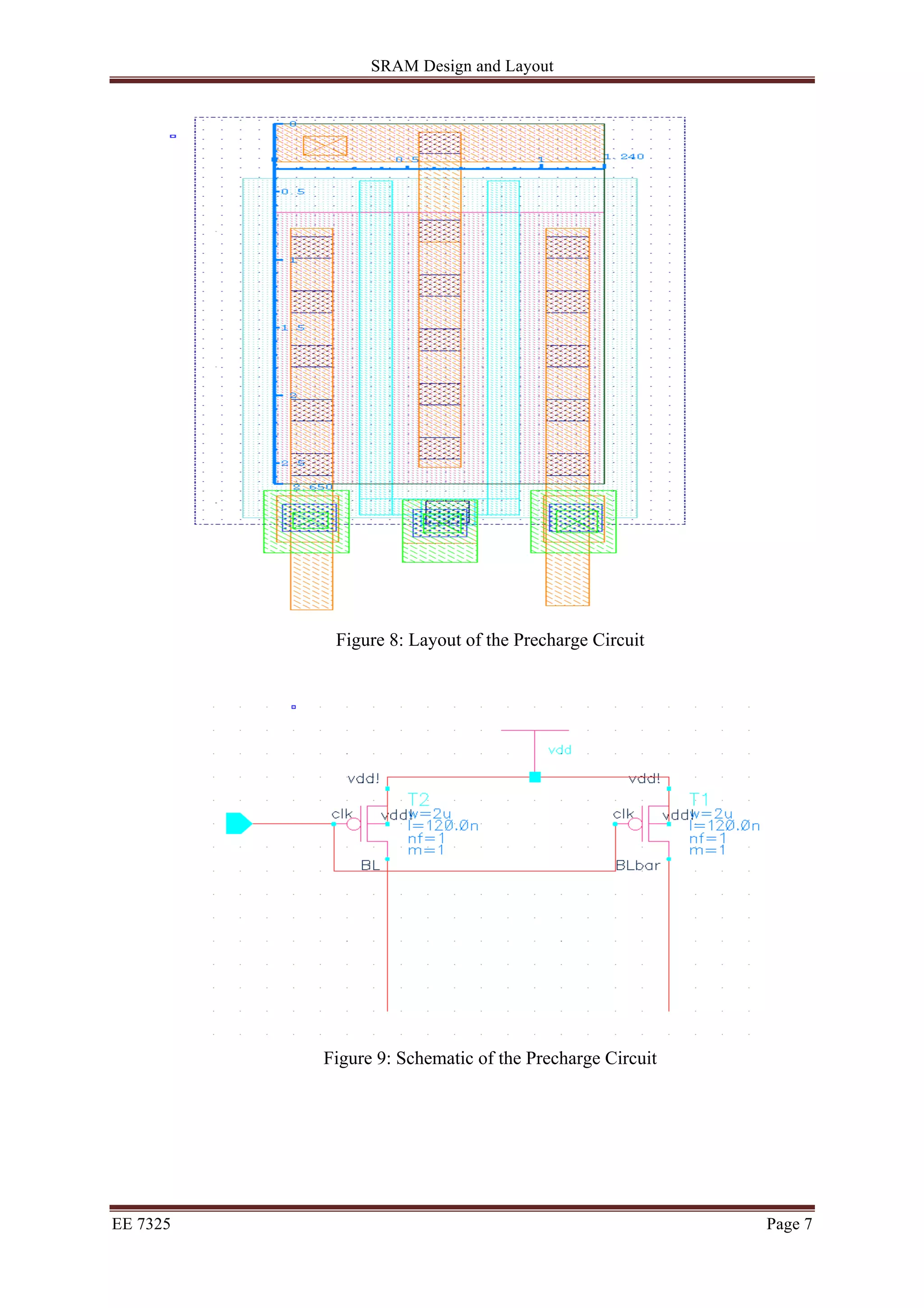SRAM Design and Layout 
Figure 8: Layout of the Precharge Circuit 
Figure 9: Schematic of the Precharge Circuit 
EE 7325 Page 7 
 