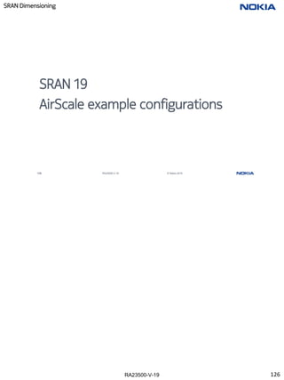 RA23500-V-19
SRAN Dimensioning
126 RA23500-V-19 © Nokia 2019
SRAN 19
AirScale example configurations
126
 