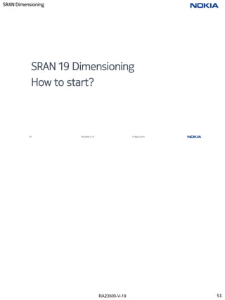 RA23500-V-19
SRAN Dimensioning
51 RA23500-V-19 © Nokia 2019
SRAN 19 Dimensioning
How to start?
51
 