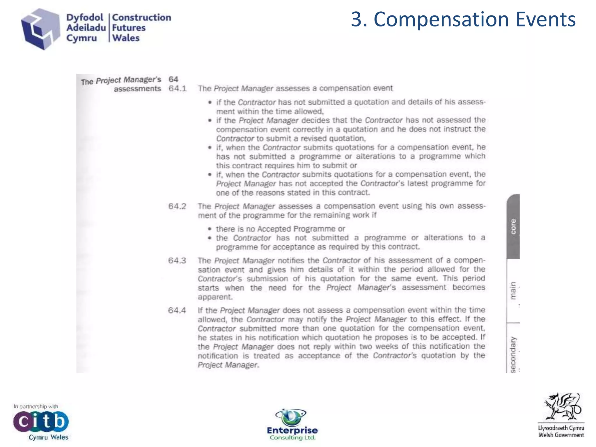3. Compensation Events
 