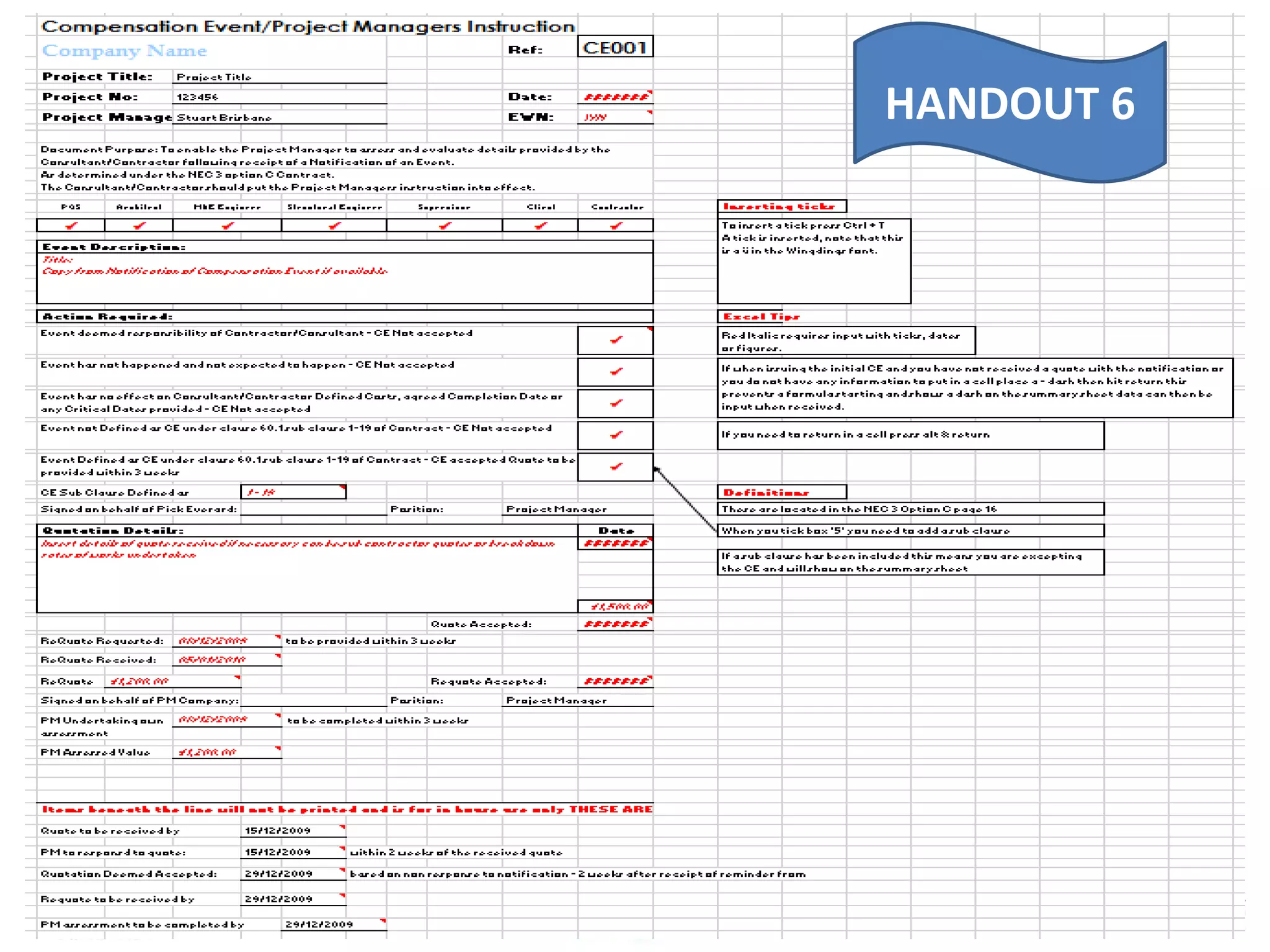 3. Compensation Events
HANDOUT 6
 