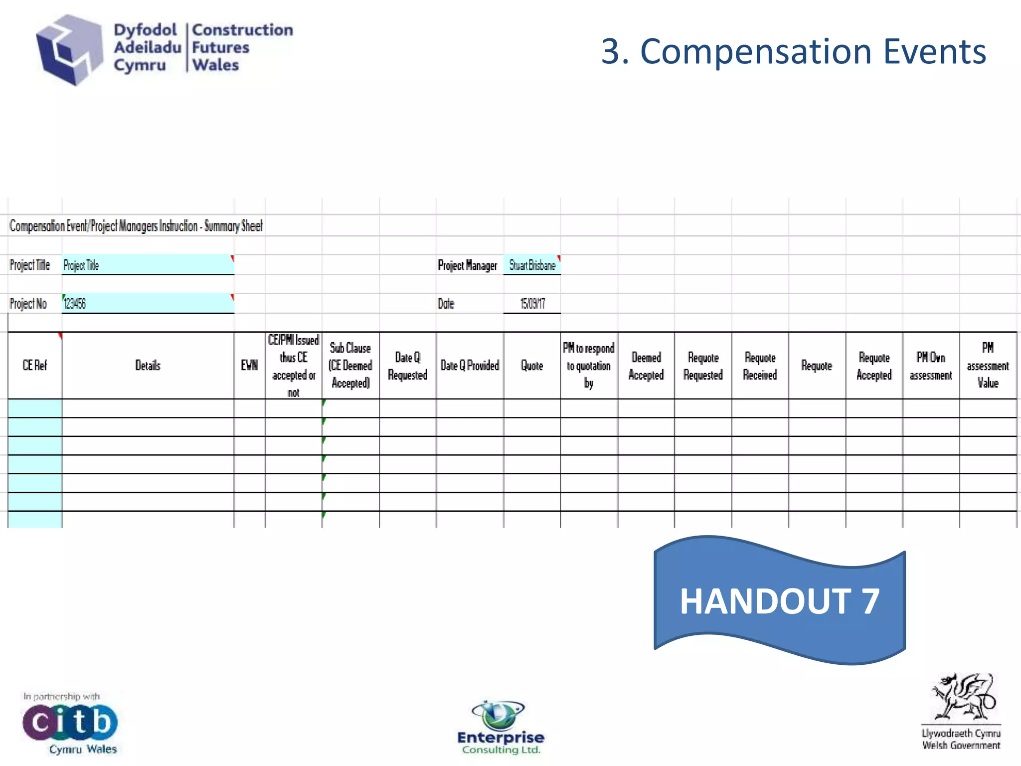 3. Compensation Events
HANDOUT 7
 