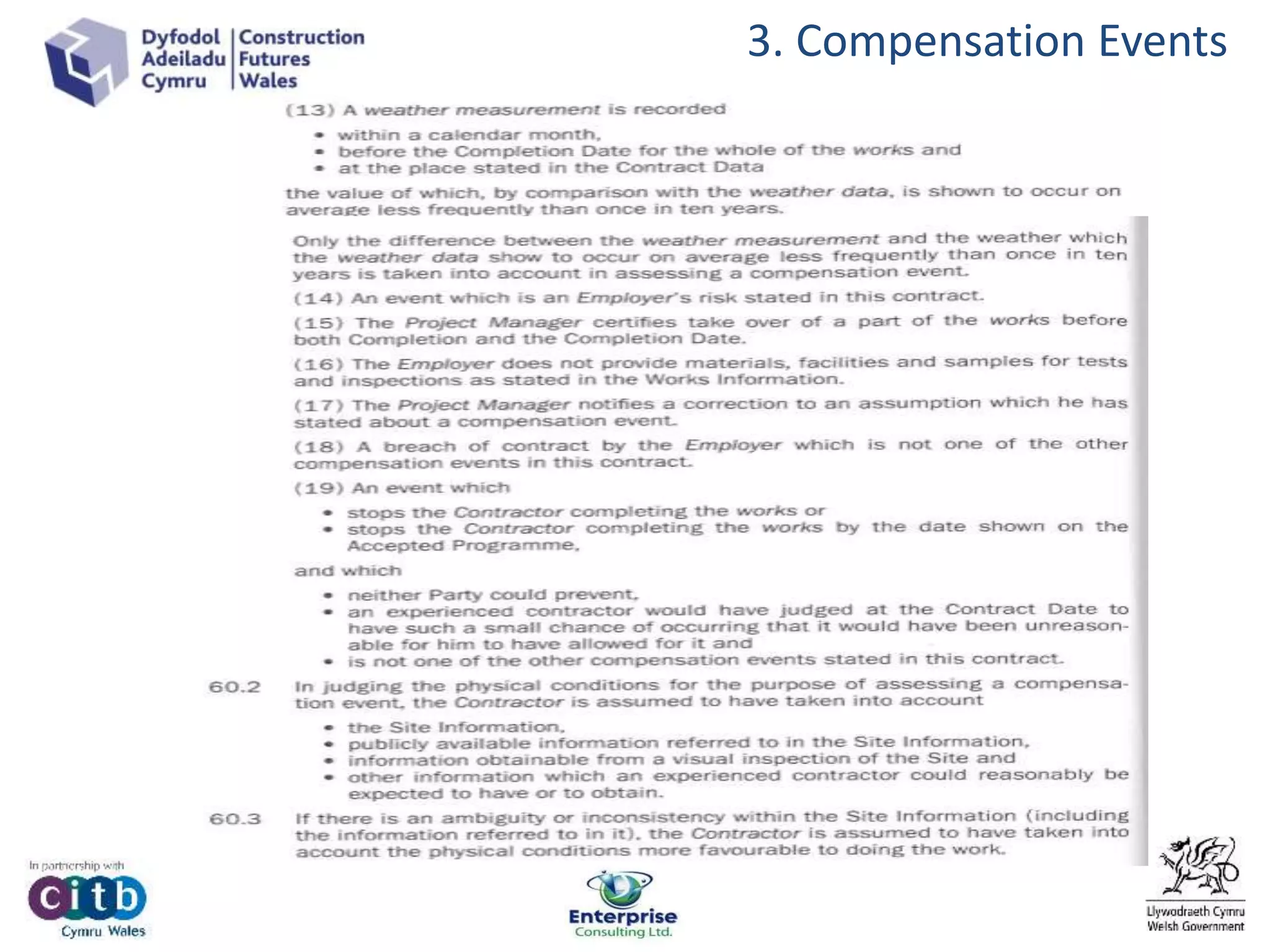 3. Compensation Events
 