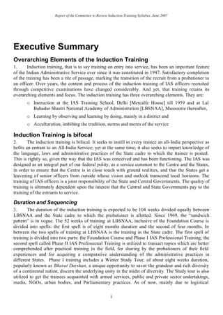 Report of the Committee to Review Induction Training Syllabus, June 2007




Executive Summary
Overarching Elements of the...