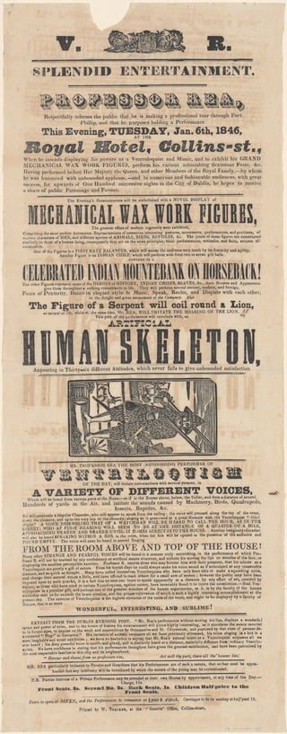 ‘Splendid Entertainment’ offered by Professor Rea, 'Ventriloquist and Mimic', 1846