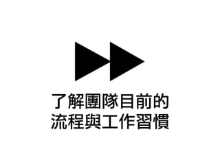 了解團隊目前的
流程與工作習慣
 
