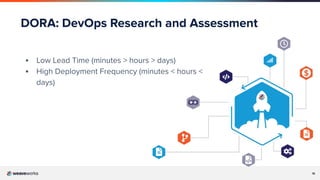 16
DORA: DevOps Research and Assessment
▪ Low Lead Time (minutes > hours > days)
▪ High Deployment Frequency (minutes < hours <
days)
 
