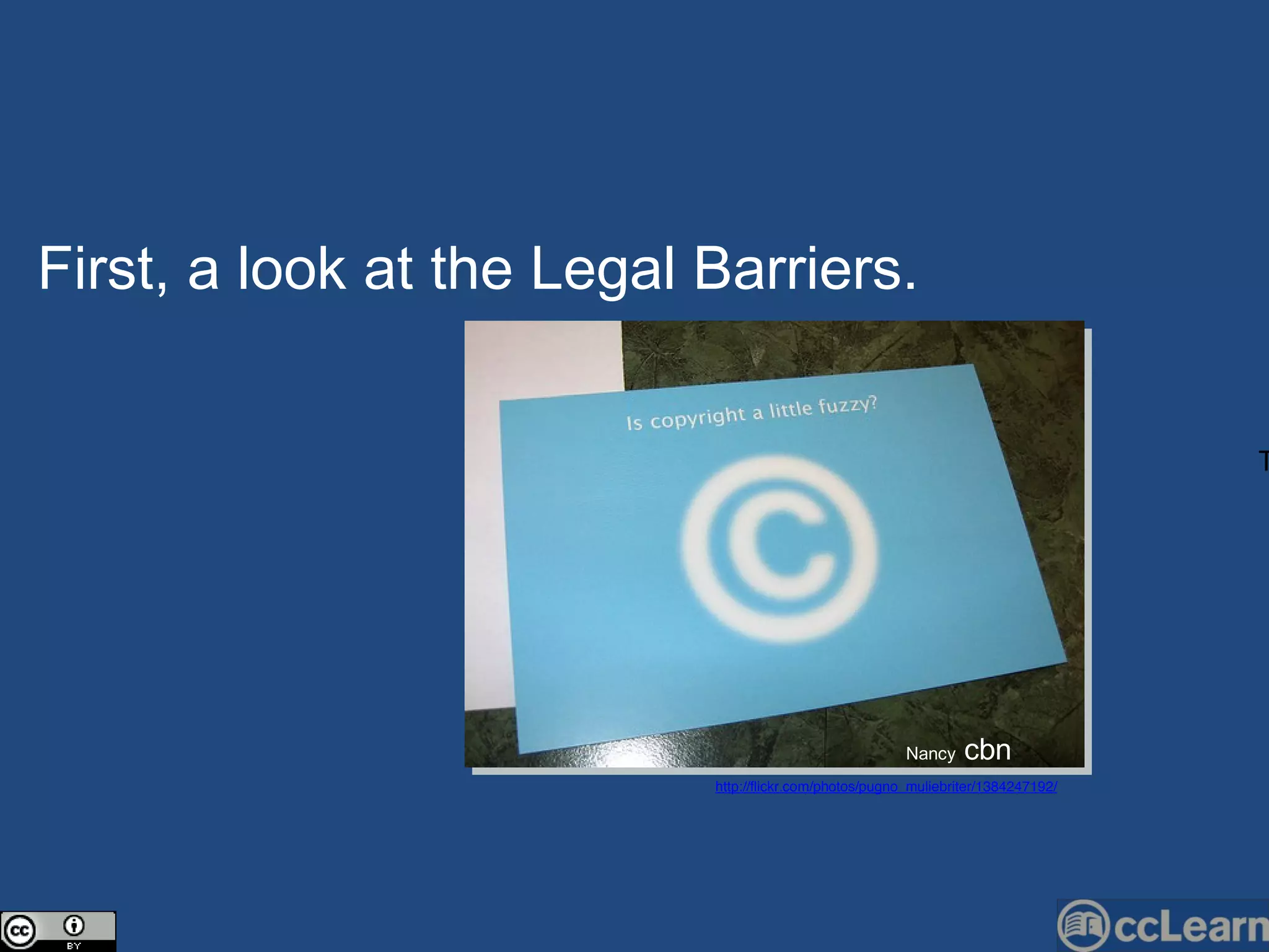 Text First, a look at the Legal Barriers.  Nan c y  cbn http://flickr.com/photos/pugno_muliebriter/1384247192/ 