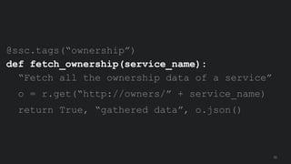 @ssc.tags(“ownership”)
def fetch_ownership(service_name):
“Fetch all the ownership data of a service”
o = r.get(“http://ow...