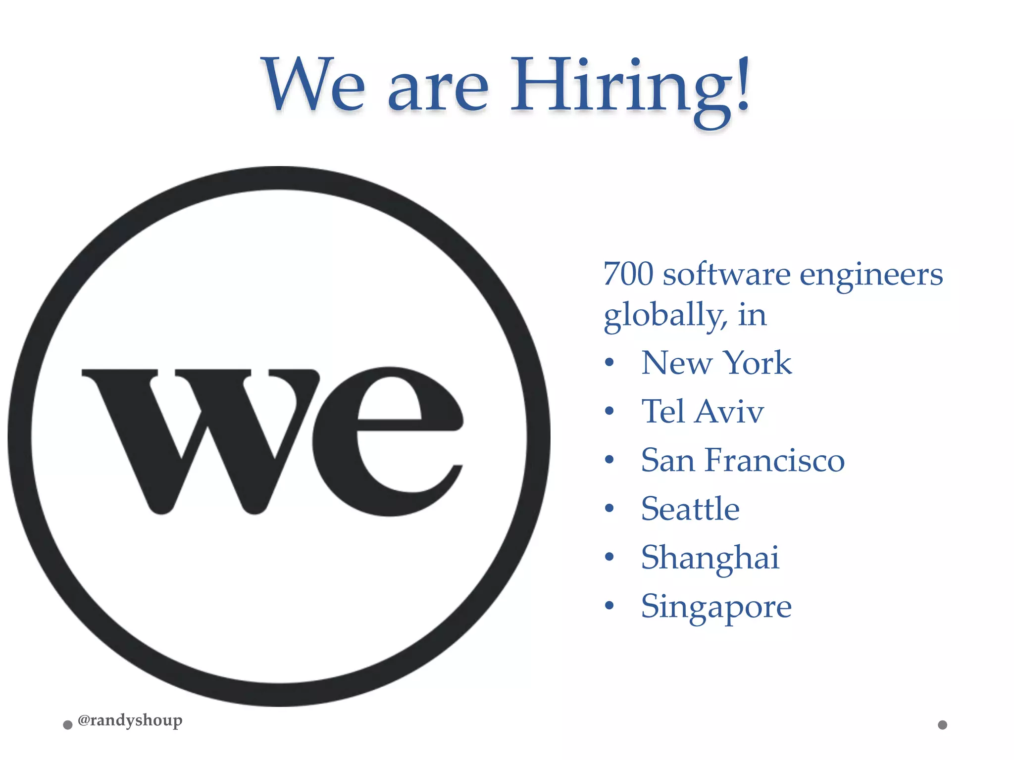 We are Hiring!
700 software engineers
globally, in
• New York
• Tel Aviv
• San Francisco
• Seattle
• Shanghai
• Singapore
@randyshoup
 