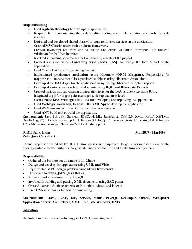 j2ee jsp resume