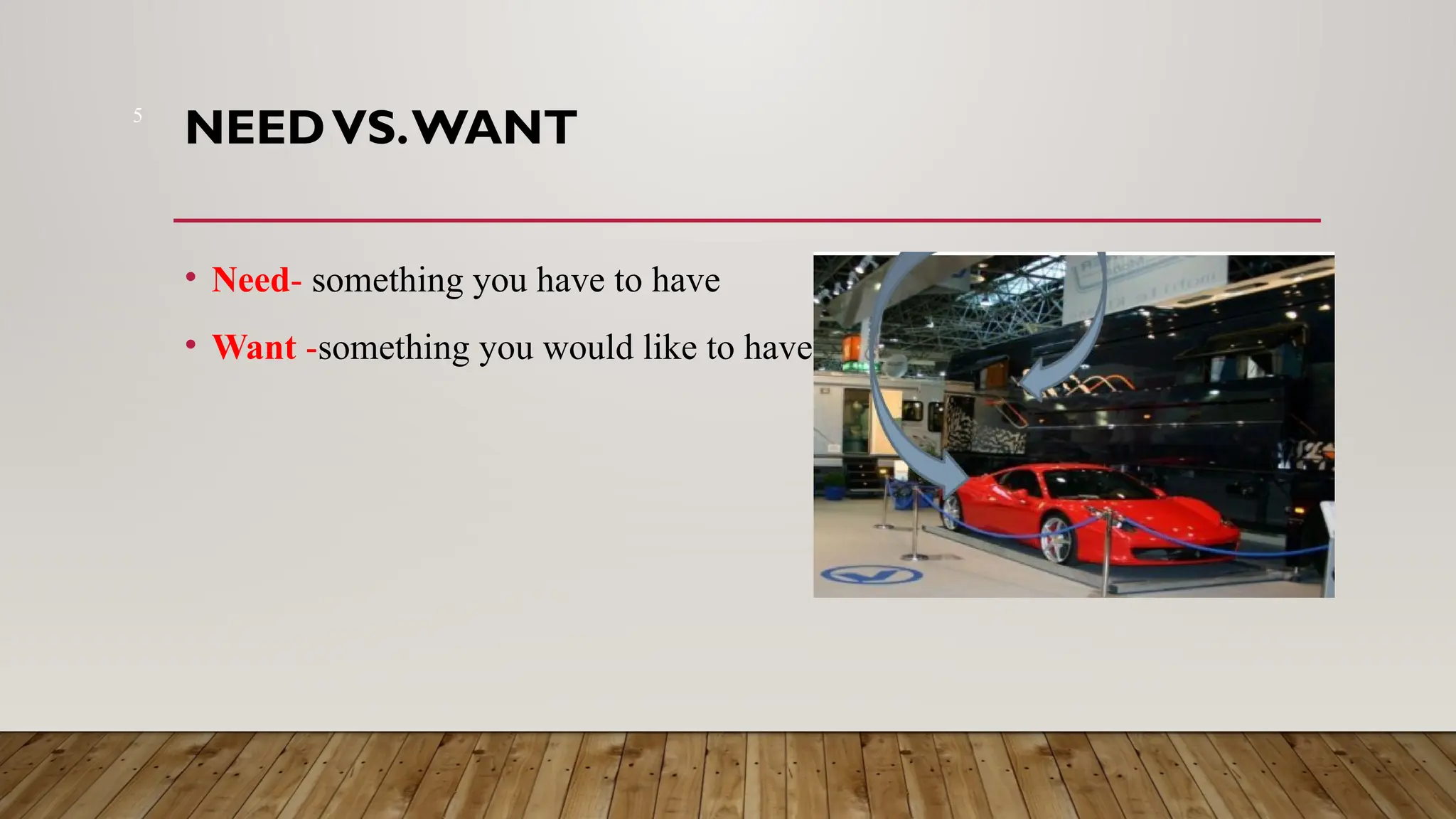 NEEDVS.WANT
• Need- something you have to have
• Want -something you would like to have
5
 