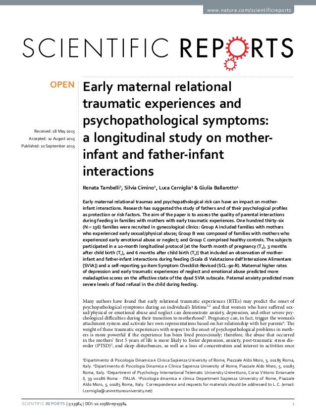 Traumatic Experiences During Early >> Early Maternal Relational Traumatic Experiences And Psychopathologica Traumatic Experiences During Early >> Early Maternal Relational Traumatic Experiences And Psychopathologica