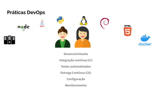 Desenvolvimento
Integração contínua (CI)
Testes automatizados
Entrega Contínua (CD)
Configuração
Monitoramento
Práticas DevOps
 