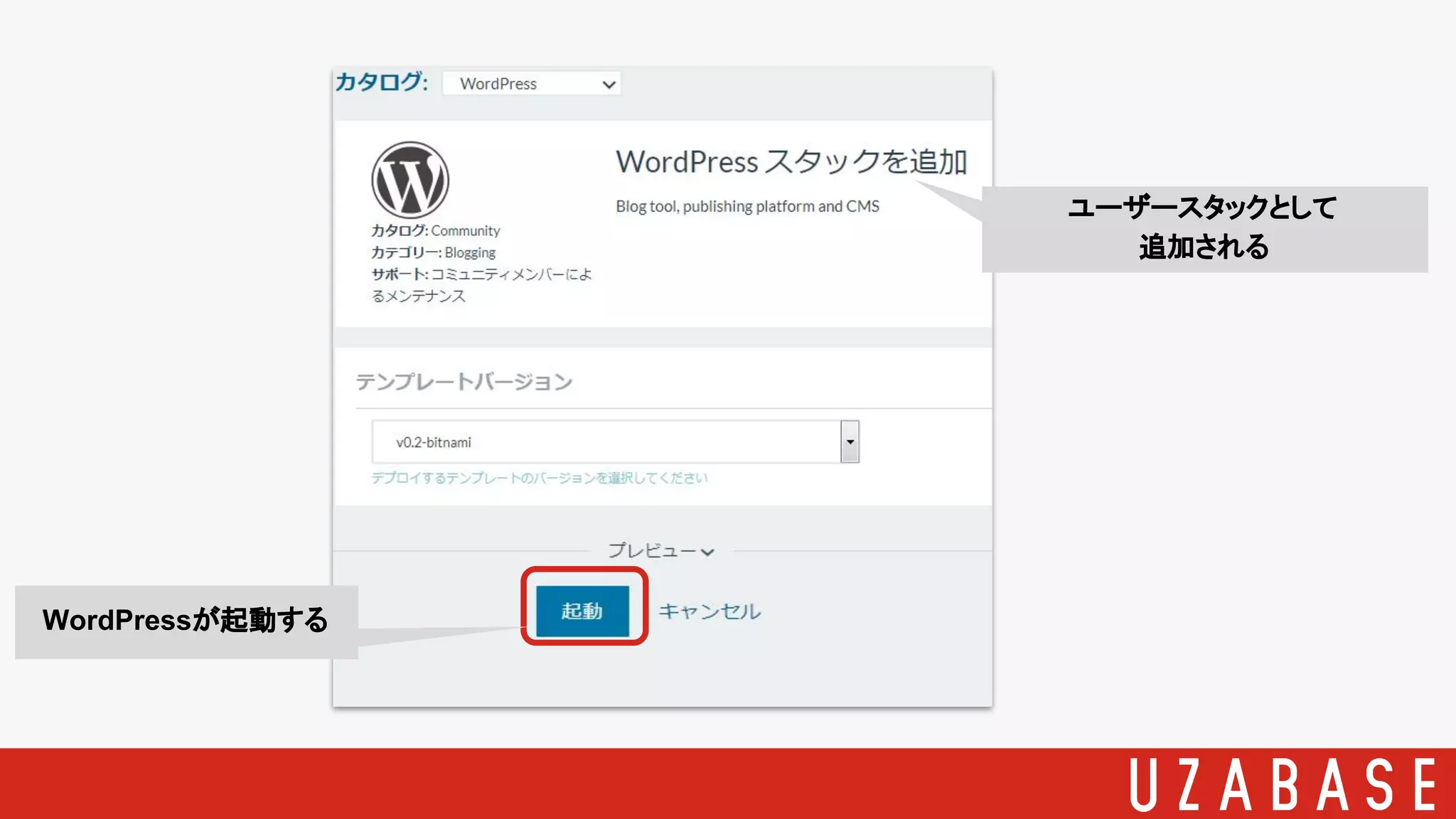 ユーザースタックとして
追加される
WordPressが起動する
 