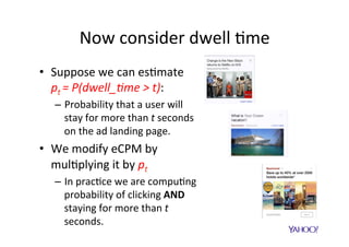 Survival	Analysis	
•  Stems	from	the	necessity	of	making	a	prognosis	
for	speciﬁc	pa$ents,	i.e.,	to	es$mate	the	
probability	of	surviving	a	speciﬁc	amount	of	$me.	
•  In	other	contexts,	the	response	is	not	‘survival’,	
but	a	8me	to	event:	
–  How	long	will	a	bulb	‘survive’	
–  Time	un$l	ﬁrst	tooth	is	aﬀected	with	caries	
–  Time	un$l	a	hard	drive	will	fail	
–  Time	un8l	users	return	to	mobile	news	stream	
–  …	
 