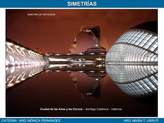 CATEDRA : ARQ. MÓNICA FERNÁNDEZ ARQ. MARÍA T. URRUTI SIMETRÍAS Ciudad de las Artes y las Ciencia  – Santiago Calatrava – Valencia  SIMETRIA DE REFLEXION 