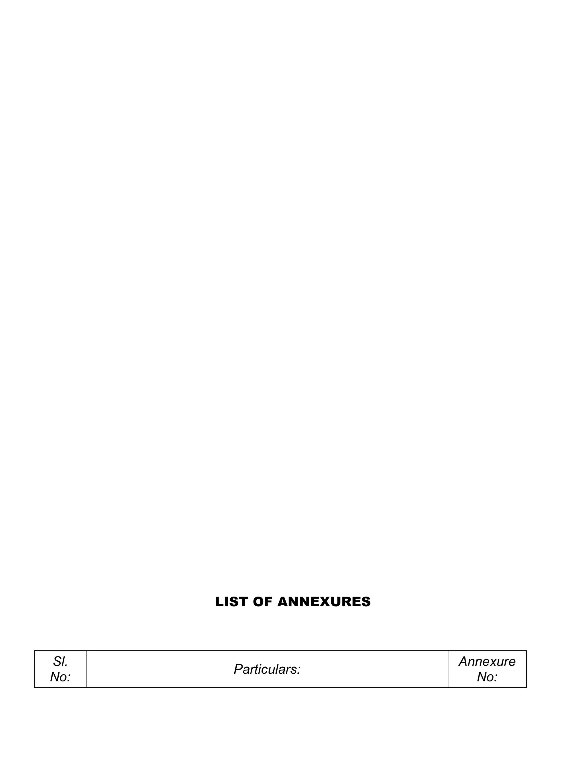 LIST OF ANNEXURES



Sl.                       Annexure
        Particulars:
No:                         No:
 