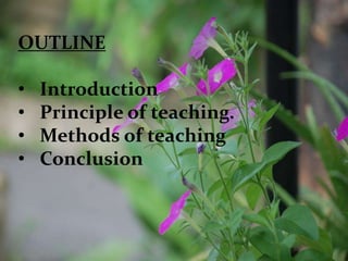 OUTLINE
 Introduction
 Principle of teaching.
 Merits & Demerits
 Conclusion
OUTLINE
• Introduction
• Principle of teaching.
• Methods of teaching
• Conclusion
 