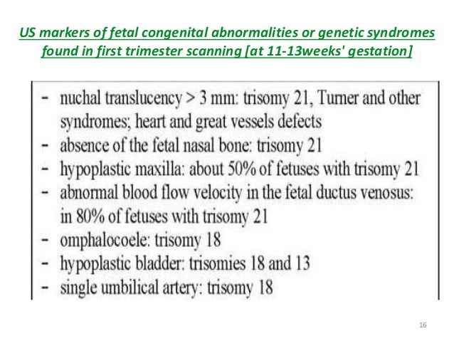 US markers of fetal congenital abnormalities or genetic syndromes  found in first trimester scanning [at 11-13weeks' gesta...