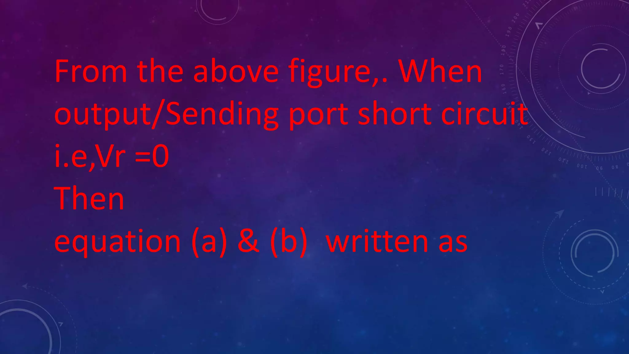 From the above figure,. When
output/Sending port short circuit
i.e,Vr =0
Then
equation (a) & (b) written as
 