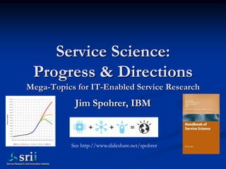 Service Science:Progress & Directions Mega-Topics for IT-Enabled Service Research Jim Spohrer, IBM See http://www.slideshare.net/spohrer 