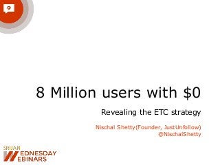 8 Million users with $0
Revealing the ETC strategy
Nischal Shetty(Founder, JustUnfollow)
@NischalShetty
 