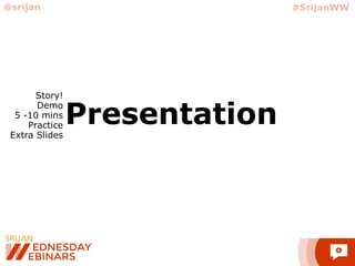 Presentation
@srijan #SrijanWW
Story!
Demo
5 -10 mins
Practice
Extra Slides