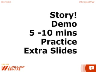 Story!
Demo
5 -10 mins
Practice
Extra Slides
@srijan #SrijanWW