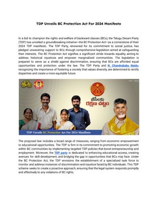 TDP Unveils BC Protection Act For 2024 Manifesto | PDF