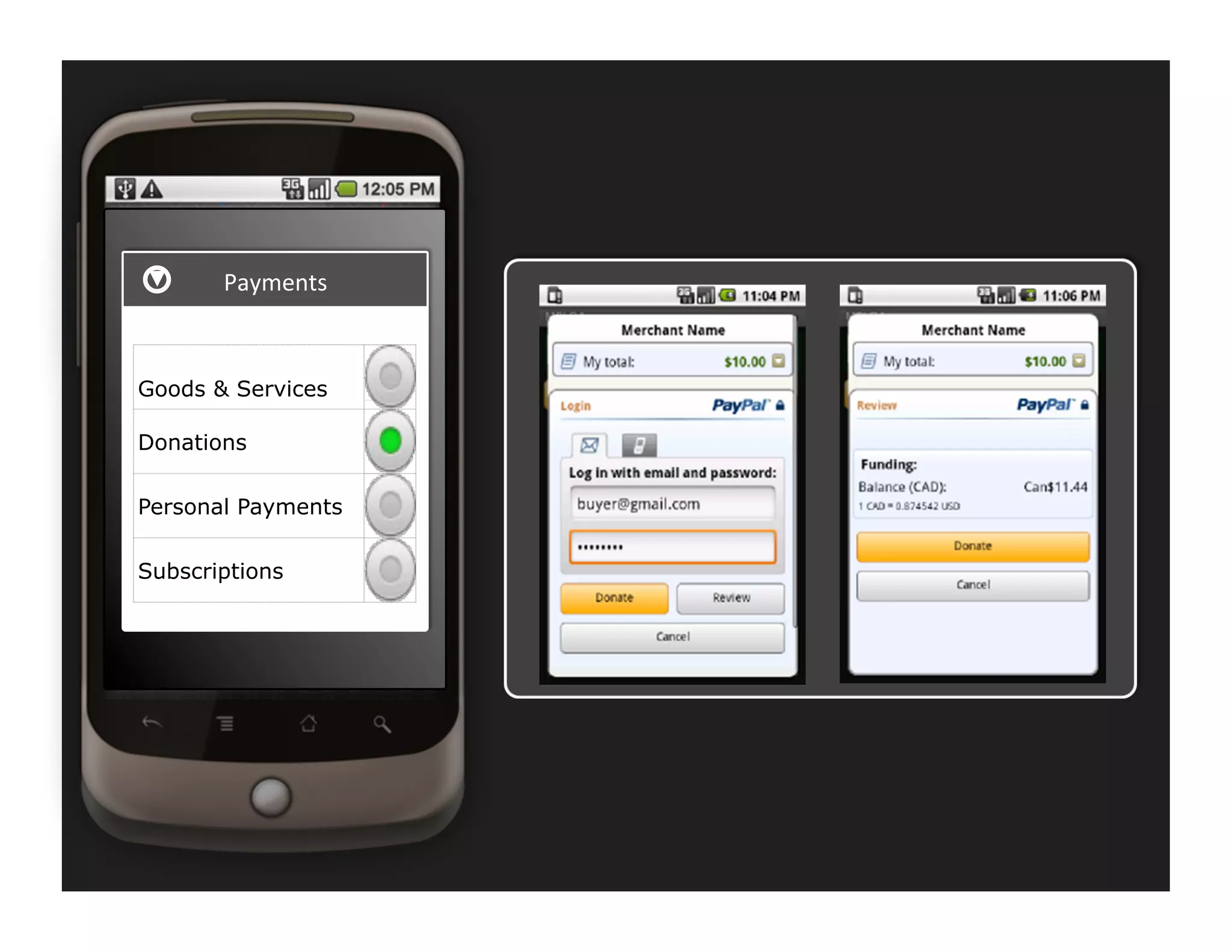 Payments	
  



Goods & Services

Donations

Personal Payments

Subscriptions
 
