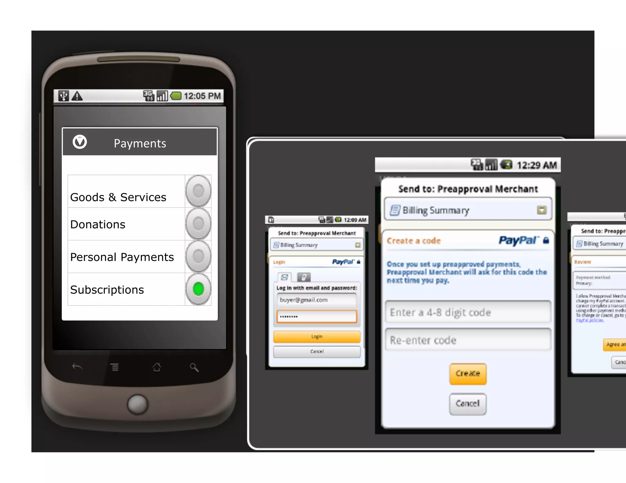 Payments	
  



Goods & Services

Donations

Personal Payments

Subscriptions
 