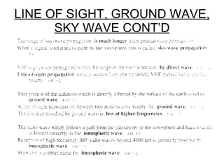 LINE OF SIGHT, GROUND WAVE, SKY WAVE CONT’D 