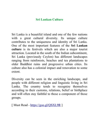 sri lankan cultural heritage essay