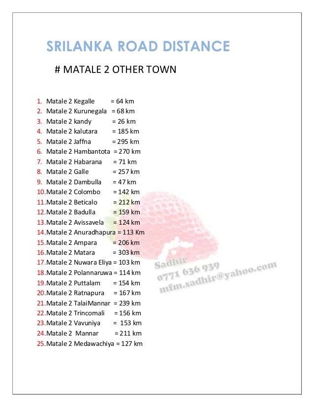 Srilanka road distance