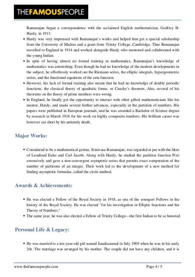 Essay on Srinivasa Ramanujan for Students | + Words Essay