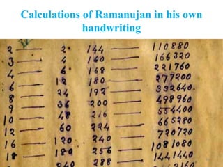 Calculations of Ramanujan in his own
handwriting
34
 