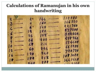 Calculations of Ramanujan in his own
handwriting
 