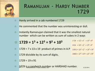 Srinivasaramanujan a reminiscence 3 | PPSX