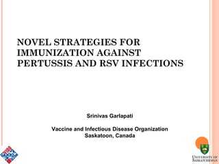 NOVEL STRATEGIES FOR
IMMUNIZATION AGAINST
PERTUSSIS AND RSV INFECTIONS
Srinivas Garlapati
Vaccine and Infectious Disease Organization
Saskatoon, Canada
 