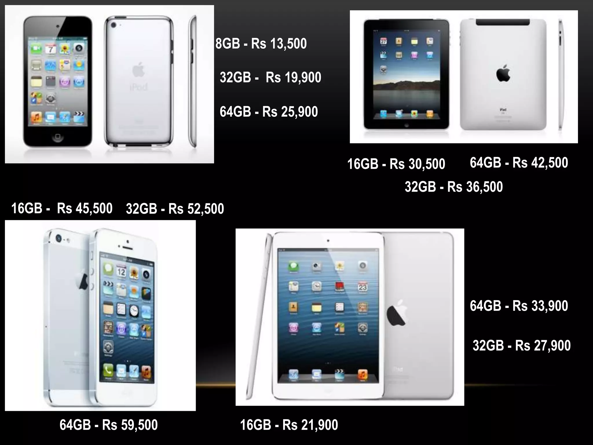 8GB - Rs 13,500
32GB - Rs 19,900
64GB - Rs 25,900
16GB - Rs 30,500

64GB - Rs 42,500

32GB - Rs 36,500
16GB - Rs 45,500 32GB - Rs 52,500

64GB - Rs 33,900
32GB - Rs 27,900

64GB - Rs 59,500

16GB - Rs 21,900

 