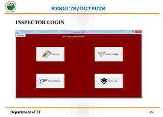 RESULTS/OUTPUTS
Department of IT 15
INSPECTOR LOGIN
 