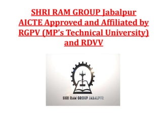SHRI RAM GROUP Jabalpur
AICTE Approved and Affiliated by
RGPV (MP’s Technical University)
and RDVV
 