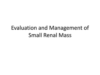 Evaluation and Management of
Small Renal Mass
 