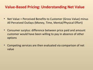 Value-Based Pricing: Understanding Net Value  <ul><li>Net Value = Perceived Benefits to Customer (Gross Value) minus All P...