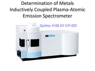 Determination of Metals
Inductively Coupled Plasma-Atomic
Emission Spectrometer
 
