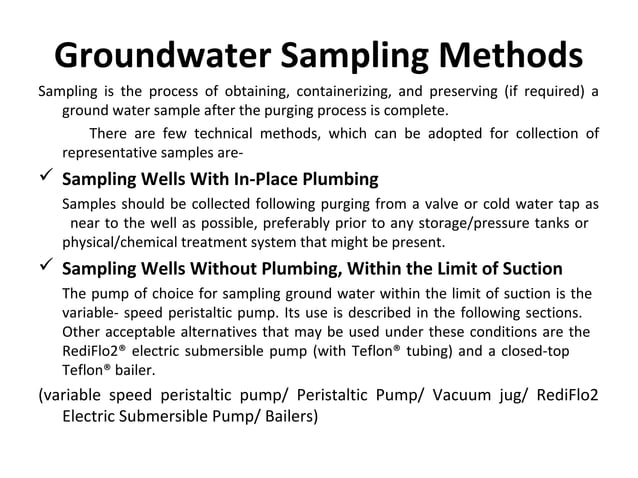 Ground water sampling & Analysis technique | PPT | Chemistry | Science