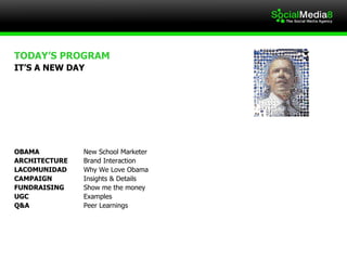 TODAY’S PROGRAM  IT’S A NEW DAY  OBAMA  New School Marketer  ARCHITECTURE  Brand Interaction  LACOMUNIDAD  Why We Love Oba...