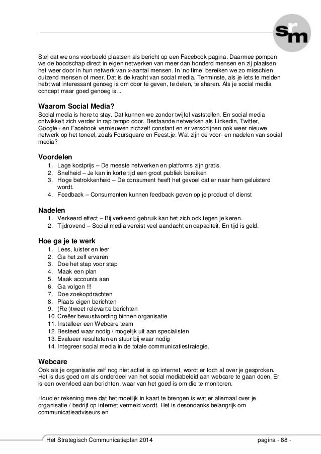 Het strategische communicatieplan 2014 syllabus wk
