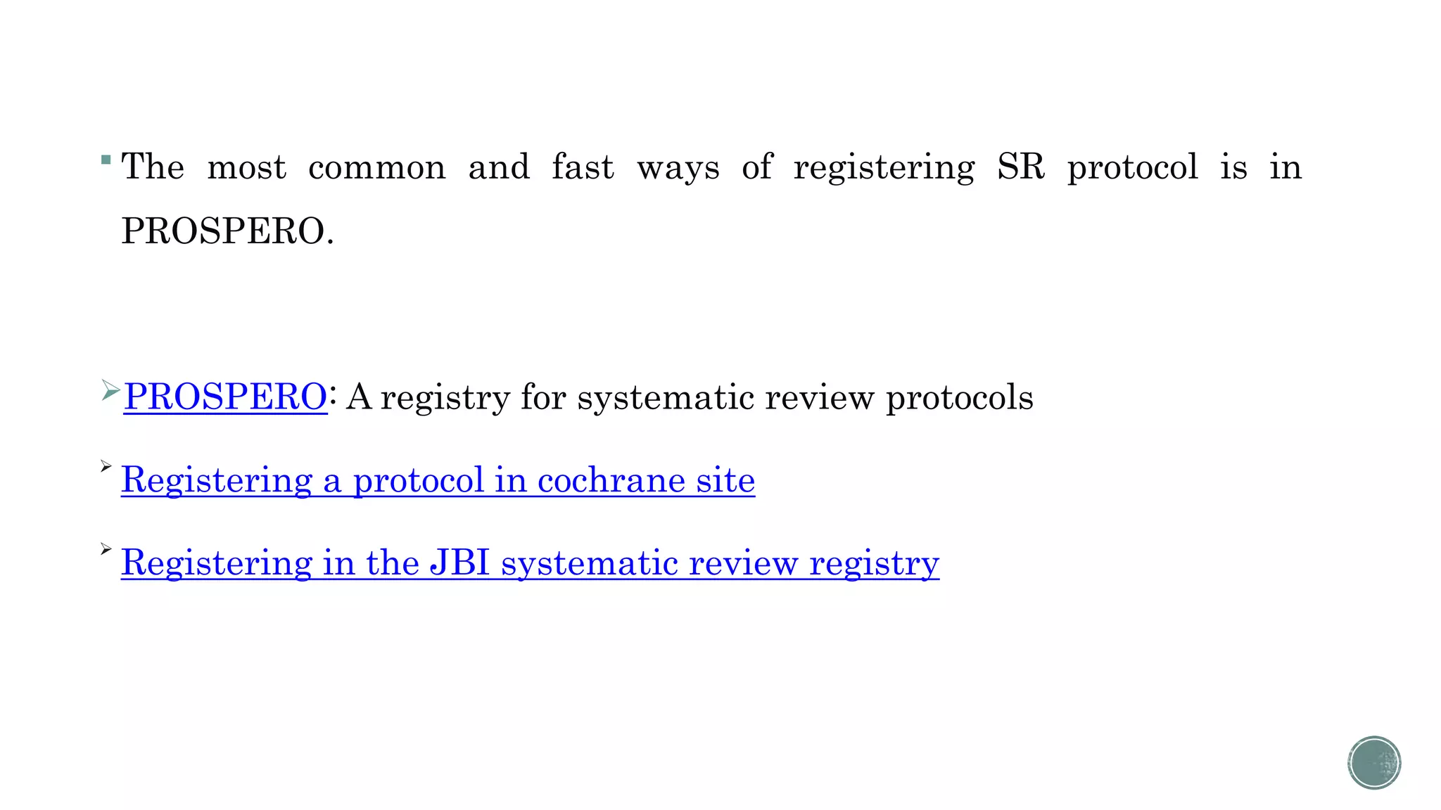  The most common and fast ways of registering SR protocol is in
PROSPERO.
PROSPERO: A registry for systematic review protocols

Registering a protocol in cochrane site

Registering in the JBI systematic review registry
 